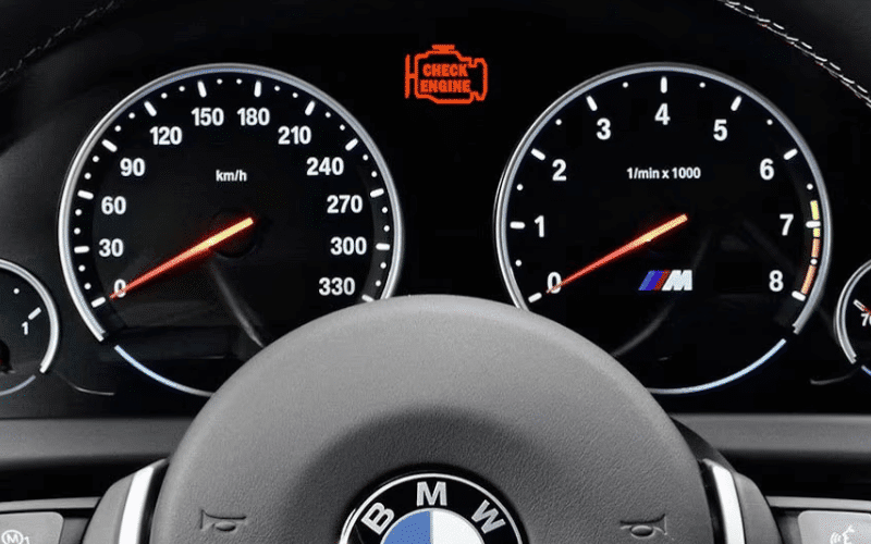 BMW dashboard showing service indicator light on, signaling the need for maintenance.